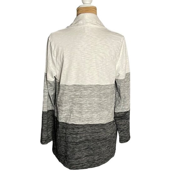 Talbots Gray and Cream Striped Open Front Cardigan Size Medium M - Picture 2 of 5